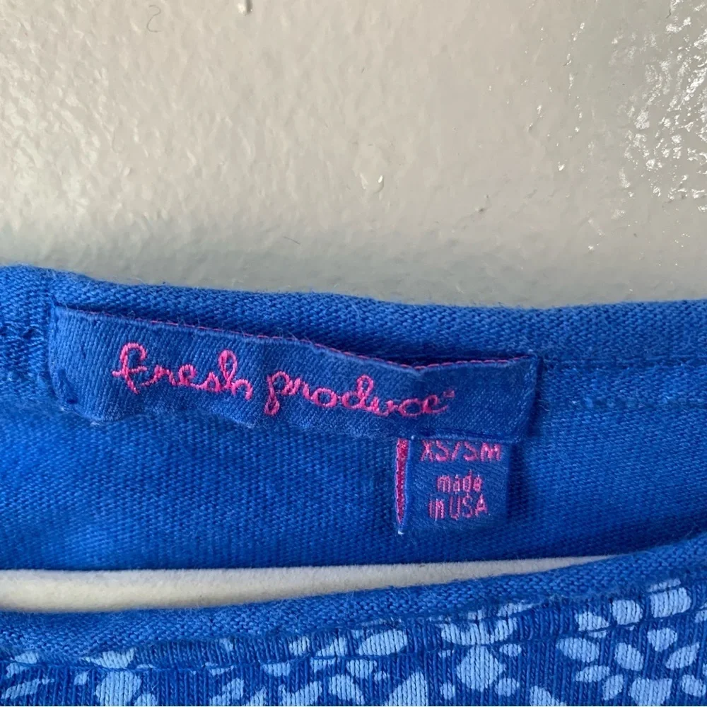 Fresh Produce blue floral‎ long sleeve top. Size XS/S